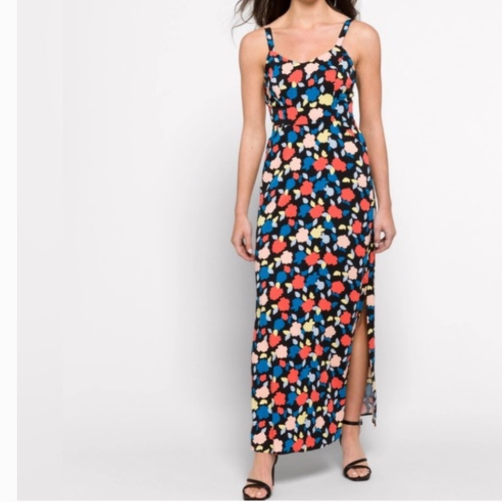41 HAWTHORN Women's  Beatriz Maxi Dress Floral Black Side Slit Size Small Petite